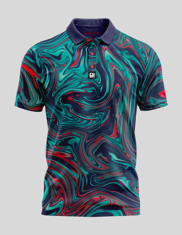 Ink Spill Polo Golf Polo Greater Half S Turquoise